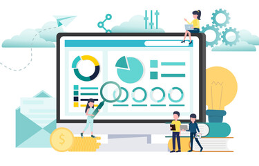 Fototapeta na wymiar Business ideas and teamwork. Online abstract marketing analytics with report dashboards provide high resolution data, strategy, tactics and success. Vector illustration Eps 10.