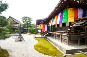 Naklejka premium Daikakuji is a Shingon Buddhist temple in Ukyoku, a western ward in the city of Kyoto. It is made up of several buildings connected by elevated wooden walkways.