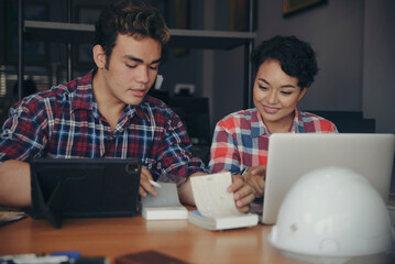 Group of Engineer and teamwork meeting at construction site. Professional business team discussion, plan and research together start up project strategy.