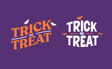 Trick or Treat lettering design with flying bats. Halloween card or banner spooky design.