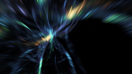Abstract blue and golden lights. Fantastic space background. Digital fractal art. 3d rendering.