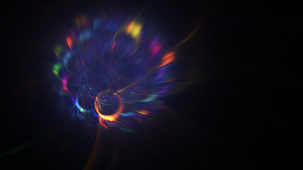 Abstract golden and blue fireworks. Fantastic holiday background. Digital fractal art. 3d rendering.