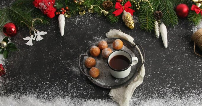 Christmas holiday background. Cup of hot chocolate with marshmallows. Merry Christmas concept
