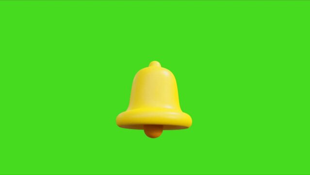 3d animation bell icon in yellow color on green background, animation bell icon for YouTube channel,