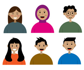 set of female and male avatars. simple and colorful illustration