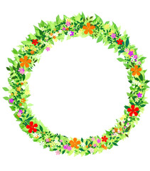 Cute and elegant floral round frames. Plant circle badges and emblems. Summer, autumn and spring wreaths. Wedding invitation. decorative elements.