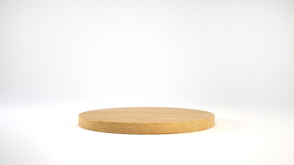 3d rendering wooden podium or pedestal display on white background with cylinder stand concept