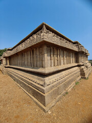 Fototapeta na wymiar Raja Gopuram built by Pallavas, This is UNESCOs World Heritage Site located at Great South Indian architecture, Tamil Nadu, Mamallapuram, or Mahabalipuram