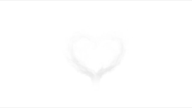 heart shaped make with smoke, white heart animation shape make with smoke on white background