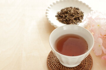 Japanese tea, Hōjicha, the green tea roasted in a porcelain pot over charcoal