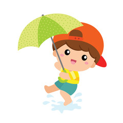 Kids Play Rain in Rainy Day Illustration Vector Clipart