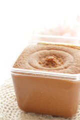 Japanese food ingredient, miso in plastic container for seasoning 
