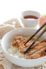 Japanese food, Tonkatsu on rice served with tea