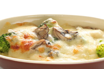 Homemade Japanese oyster and broccoli gratin for winter comfort food