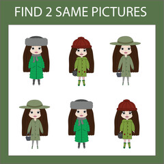 Find a pair game with   girls.  Worksheet for preschool kids, kids activity sheet, printable worksheet 
