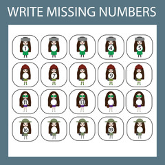 The task is to write in the lost numbers from 1 to 20. Educational exercises for preschool children