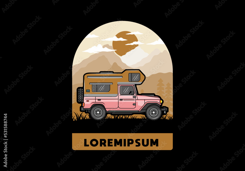 Wall mural Stocky camper car illustration badge