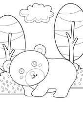 Cute Bear Animal Woodland Forest Coloring Pages A4 for Kids and Adult