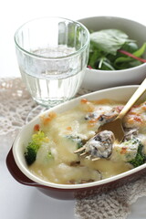 Homemade Japanese oyster and broccoli gratin for winter comfort food