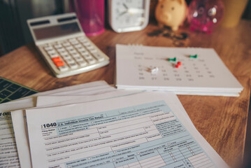 Planning Budget and Tax Concept. Individual Income 1040 Tax Form For who have income According to...