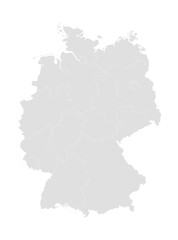 Political map of Germany in neutral gray color with white borders. Vector illustration as basis to creative art with each state on separate layout.