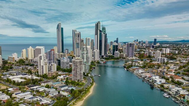 Aerial hyperlapse, dronelapse video of Gold Coast in Australia