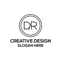 dr logo icon design template sign Creative and Minimalist Logo Design of Letter RD DR black colour background with circle.