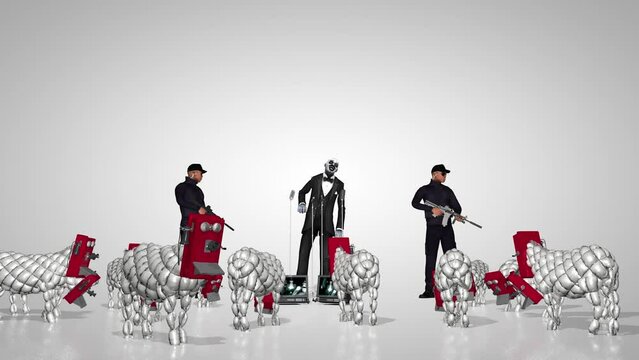 Corrupt Clown Politician Guarded By Armed Forces Talking To a Brainless Sheep Crowd, Loop