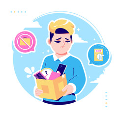 sad boy being fired illustration design