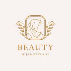 Women hijab natural beauty vector logo template