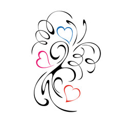 hearts 87. decorative element with stylized colored hearts and swirls