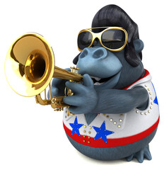 Fun 3D cartoon illustration of a rocker gorilla