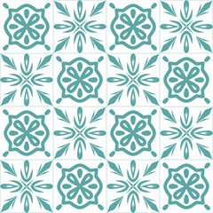 Seamless pattern mint blue pastel, repeating motif tile mosaic design pottery, portuguese style in pottery, vector illustration - obrazy, fototapety, plakaty