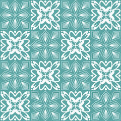 Seamless pattern mint blue pastel, repeating motif tile mosaic design pottery, portuguese style in pottery, vector illustration