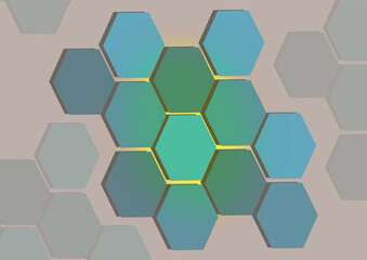 The illustrations and clipart. Vector image. Abstract image. Blue hexagonal with yellow light.