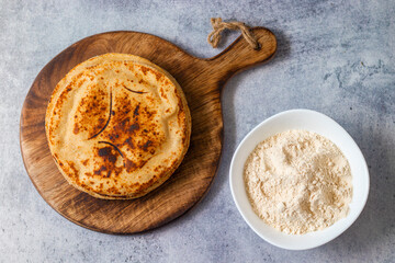 selective focus of Indian flat bread Roti or Chapati.