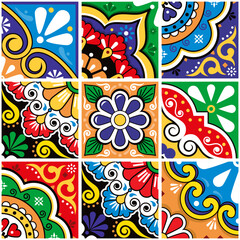 Mexican tile seamless vector pattern talavera style, decorative tiles design perfect for wallpaper, textile or fabric print
