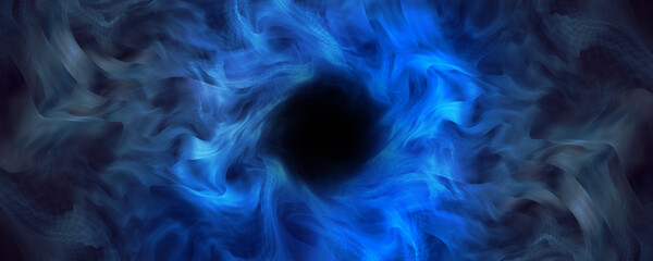 Blue brush abstract background with black hole circle