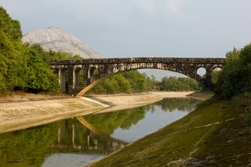 Fototapeta na wymiar view on a bridge above trebisnjica river and a mountain in back, Bosnia and herzegovina, europe