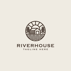 River House Monoline Logo Template. Universal creative premium symbol. Vector sign icon