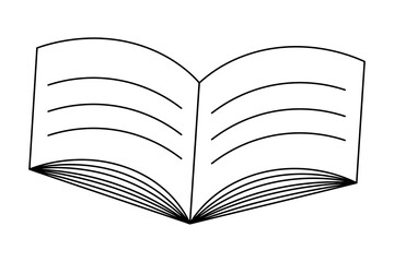 Brochure. View from above. Sketch. Vector illustration. Book in open position with text on pages. Coloring book for children. Doodle style. Outline on isolated background. School theme. 