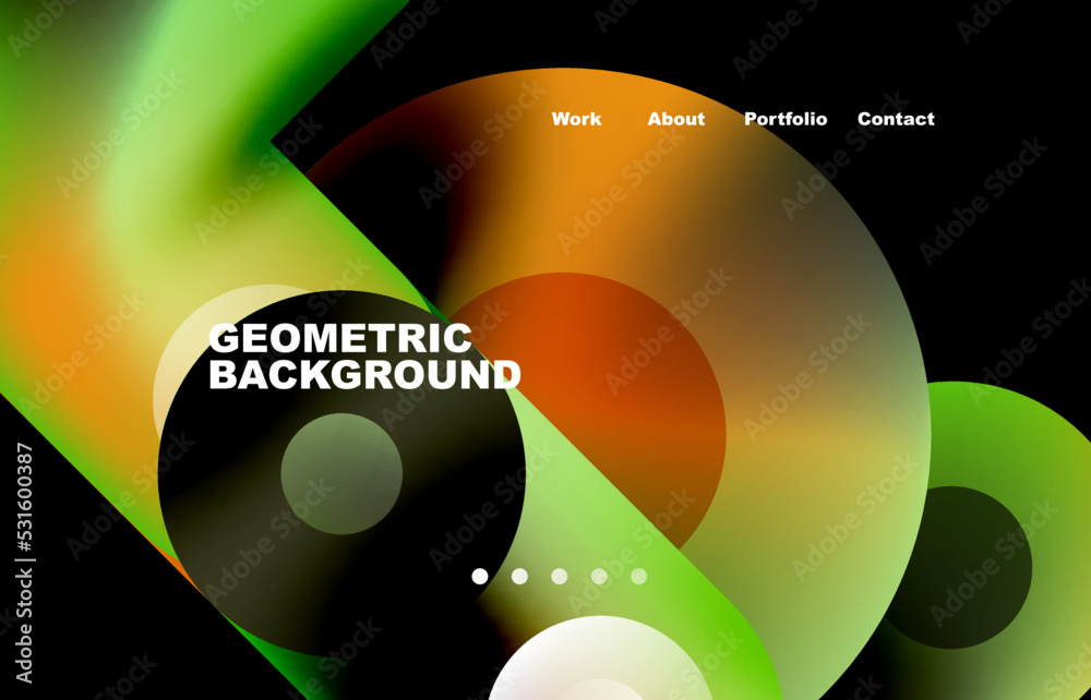 Wall mural website landing page abstract geometric background. circles and round shapes. web page for website o