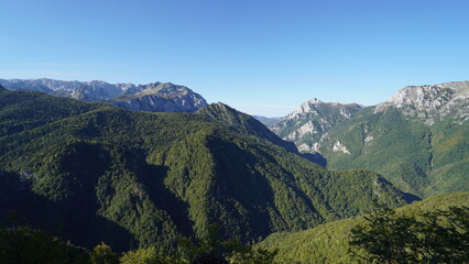 view from Boric lookout to the mountains in Sutjeska National Park, Bosnia and Herzegovina, Europe