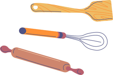 Rolling pin and spatula, kitchenware utensils