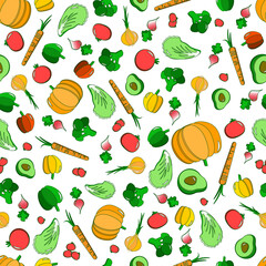 Seamless abstract vegetable pattern. Vegetarian pattern.