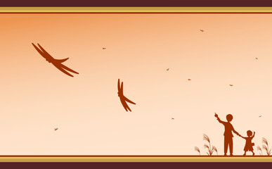 トンボとこの指止まれをする兄弟 © berry's-studio