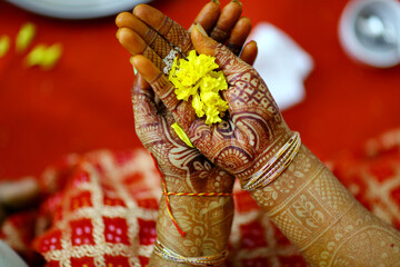 Picture of Bride Mehndi for wedding ceremony. Henna on Bride's hands.