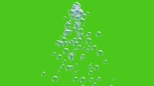 Abstract Various Air Bubbles in Water rising up slow motion 4K 3D Green Screen loop Animation on Light blue background. Ocean, Sea, Aqua, Bath Soap, Liquid, Drink.