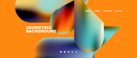 Naklejka premium Landing page background template. Colorful plastic round shapes abstract composition. Vector illustration for wallpaper, banner, background