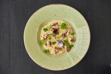 Risotto with seafood. Food from the chef in a restaurant or cafe.